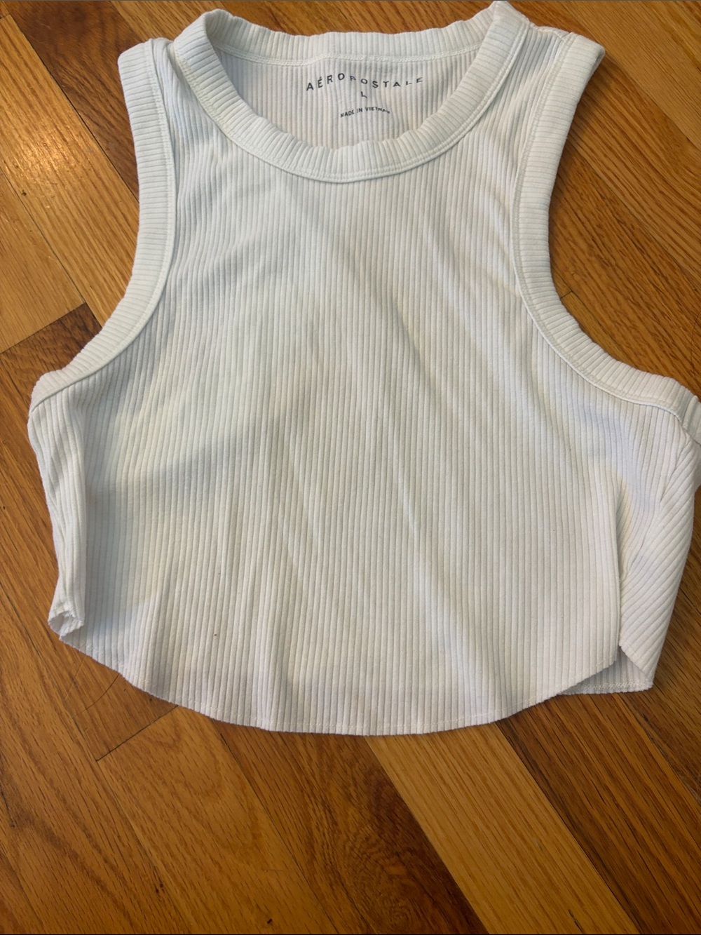 Aeropostale White Ribbed Crewneck Cropped Tank